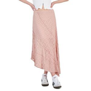 Ultra Flirt Womens Asymmetric Lace Midi Skirt, Pink, NWT